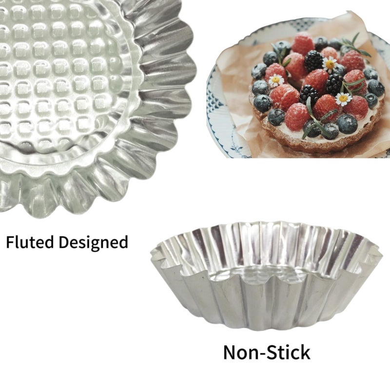MYStar Set of 30, 3-3/4" Fluted Design Round Shape Non-stick Aluminum Tart Mold, Mini Pie Tin, Tartlet Pan - Image 4